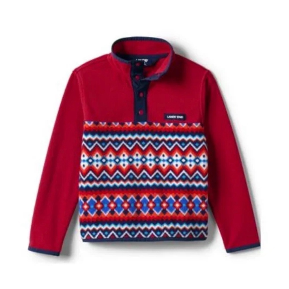 Lands' End Kids' Anyweather Fleece Snap Neck Pullover Fair-isle Aztec" Large 10